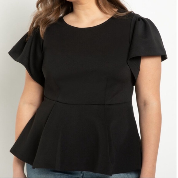 NWT Eloquii Flare Sleeve Peplum Top, Size: 22, Color: Black - Picture 4 of 4